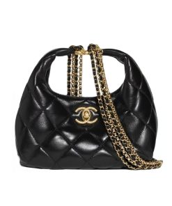 Alternative view of Chanel 24A Small Hobo Bag Shiny And Gold Tone Metal In Black 20Cm AS4966 B17320 94305