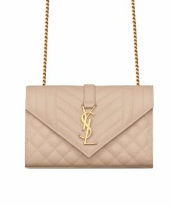 Alternative view of Saint Laurent Envelope Small In Quilted Grain De Poudre Embossed Leather Beige 21Cm 600195BOW912721