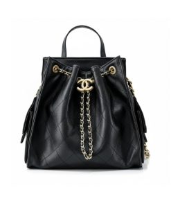 Chanel 25 Medium Size Backpack Grain Effect And Gold Metal Black 23Cm As5600 B20304 94305