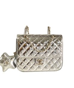 Chanel 24C Mirror Star Coin Purse Mini Flap Bag Metallic Silver 23Cm
