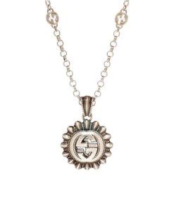 Gucci Interlocking G Logo Embellished Pendant Station Necklace Gold Tone