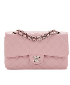 Chanel Medium Classic Flap Bag Silver Hardware Pink 25Cm