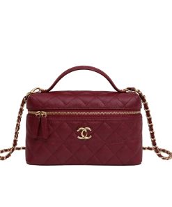 Alternative view of Chanel Classic Vanity With Chain Gold Tone Dark Red 19cm