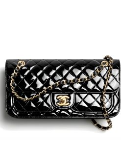 Chanel Flap Bag Glossy And Gold Plated Metal Black 26Cm As5694 B21434 94305