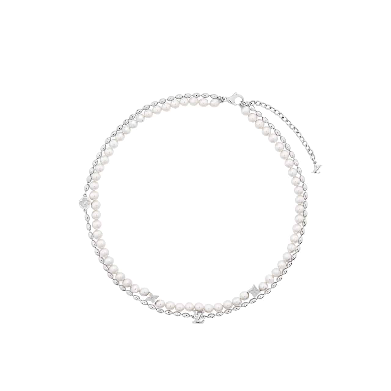 Louis Vuitton Pearls Fusion Necklace Silver M01781