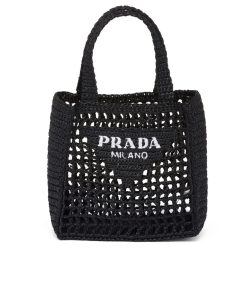 Prada Natural Raffia Logo Tote Black 1Bg444 2A2T F0002 18Cm