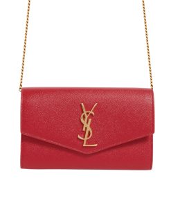 Alternative view of Saint Laurent Uptown Chain Wallet In Grain De Poudre Embossed Leather Red 19Cm