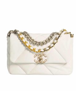 Chanel 19 Flap Bag Shiny Gold And Silver Tone White 26Cm As1161 B04852 10601