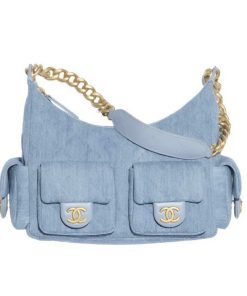 Chanel Large Hobo Bag Washed Denim And Gold Tone Metal Blue 31Cm AS5339 B19251 NG353