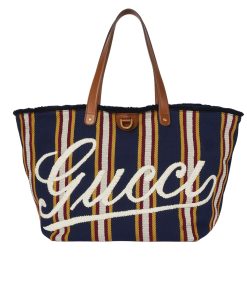 Gucci Embroidered Large Canvas Tote Bag In Dark Blue And Multicolor 37Cm 818779 Faef8 8796