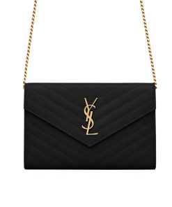 Alternative view of Saint Laurent Classic Cassandre Chain Wallet In Grain De Poudre Black Gold 22Cm 377828BOW011000