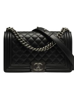 Chanel Boy Medium Handbag Sliver Hardware Black 25Cm A67086 Y09953 94305