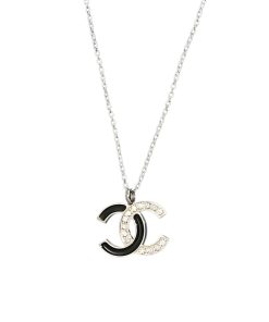 Alternative view of Chanel Cc Logo Pendant Necklace White Stones And Black Enamel Silver