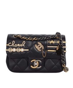 Chanel Quilted Mini Coco Clips Flap Gold And Ruthenium Hardware Black 20Cm