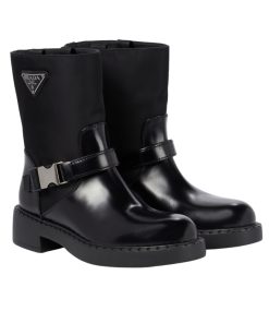 Prada Brushed Leather And Re Nylon Boots Black 1U682M 3Lf7 F0002 F B050