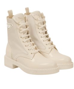 Prada Brushed Leather Abd Re Nylon Boots Creme 1T782M 3Lf7 F0F24 F B050