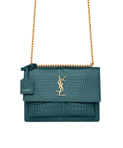 Alternative view of Saint Laurent Sunset Medium In Crocodile Embossed Leather Dark Green 22cm 442906DND0J3144