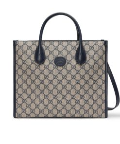 Gucci Tote Bag With Interlocking G Beige And Blue 31Cm 659983 K9Gsn 4075