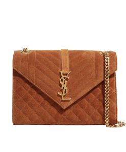 Alternative view of Saint Laurent Envelope Medium Matelassé Suede Shoulder Bag Brown 24Cm