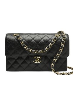 Chanel Medium Classic Handbag Grained And Gold Tone Metal Black 26Cm A01113 Y01864 C3906