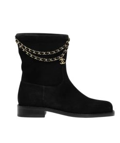Chanel Suede Ankle Boots Black