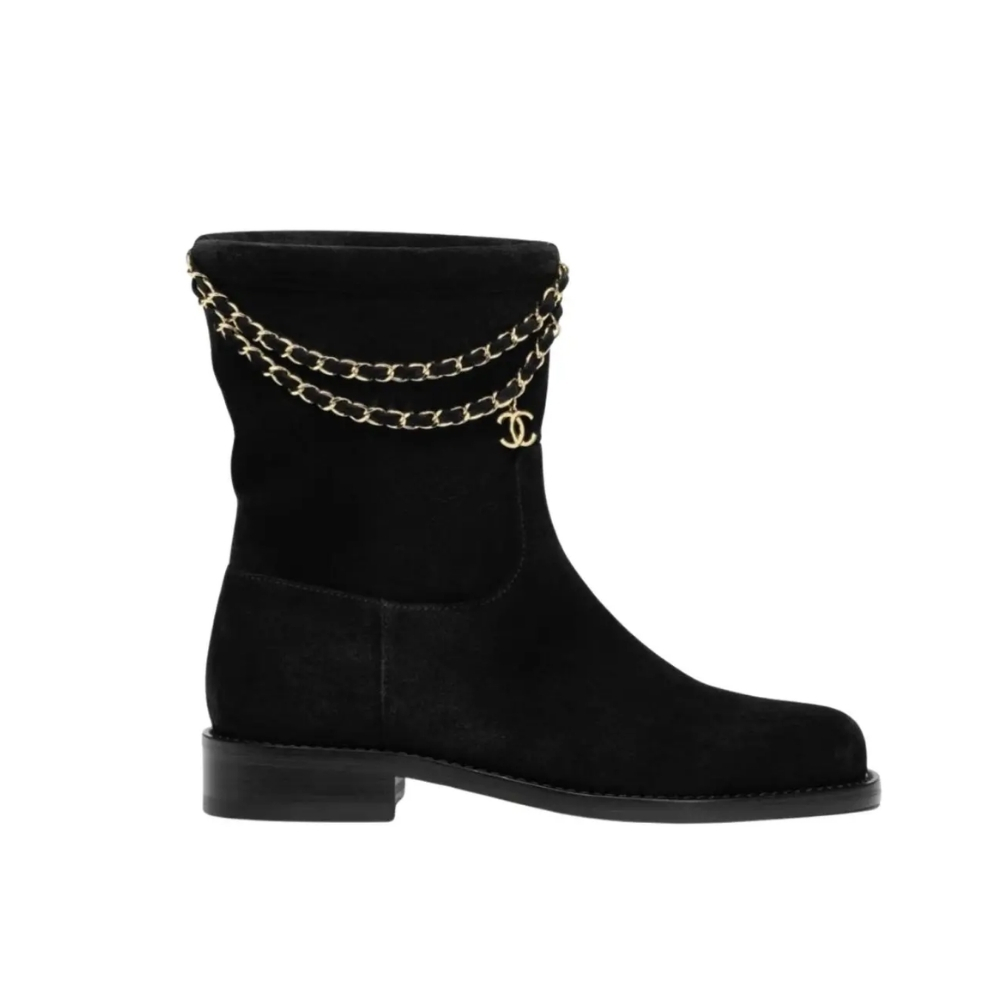 Chanel Suede Ankle Boots Black