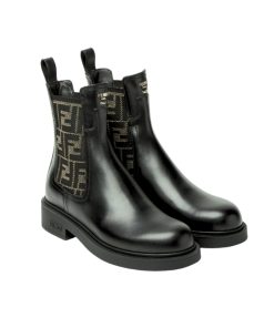 Alternative view of Fendi Filo Boots Black Leather And Ff Fabric Biker Boots 8T8576A379F1Tog