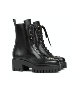 Alternative view of Gucci Women Lace Up Ankle Boot With Gg Black 836050 Aadgl 1000