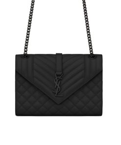 Alternative view of Saint Laurent Envelope Medium In Quilted Grain De Poudre Embossed Leather Black Noir 24cm 600185BOW981000