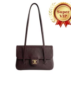 [Super Vip 1:1] Chanel Small Flap Bag Grained Shiny And Gold Tone Brown 22cm