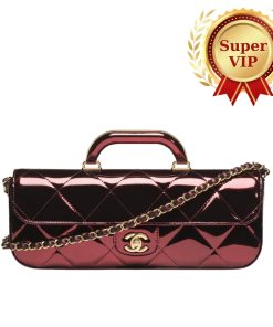 Alternative view of [Super Vip 1:1] Chanel Large Flap Bag With Top Handle Metallic Mirror Leather Red 30cm AS5807B21985U4013