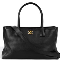 Alternative view of Chanel Executive Cerf Tote Gold Tone In Black Leather 36Cm