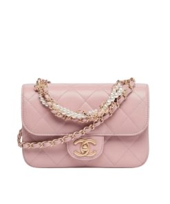 Alternative view of Chanel Mini Flap Bag in Shiny Leather and Pearls Light Pink 20Cm