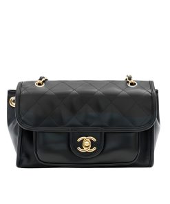 Chanel Large Straight Lined Flap Bag In Black 28Cm