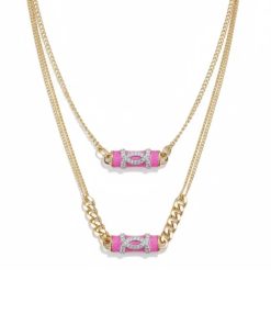 Chanel CC Pendant Necklace With Gold Metal In Pink
