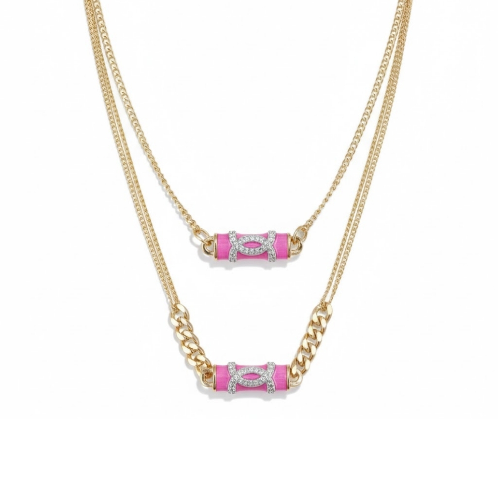 Chanel CC Pendant Necklace With Gold Metal In Pink