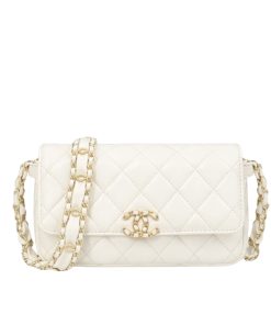 Alternative view of Chanel Phone Holder with Chain Aged Leather White 18Cm AP3570 B14306 10601