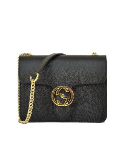 Gucci Interlocking Leather Chain Crossbody Bag Black 20Cm