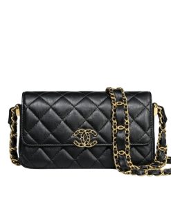 Chanel Phone Holder with Chain Aged Leather Black 18Cm AP3570 B14306 94305