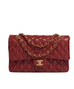 Chanel Medium Classic Double Flap Burgundy Gold Hardware 25Cm