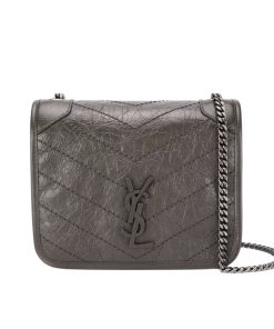 Alternative view of Saint Laurent Niki Vintage Leather Chain Wallet Gray 19Cm