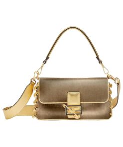 Fendi X Versace Baguette Fendace Bag In Gold Perforated Leather 25Cm