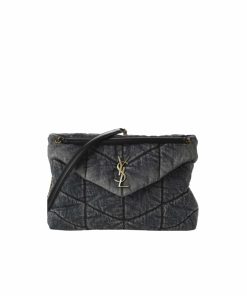 Alternative view of Saint Laurent Puffer Medium In Suede And Denim Black 30Cm