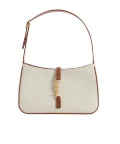 Saint Laurent Le 5 À 7 Linen Canvas Hobo Bag White And Brown 25Cm 657228Faavh