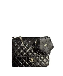Chanel Flap Backpack And Star Coin Purse Black 23Cm