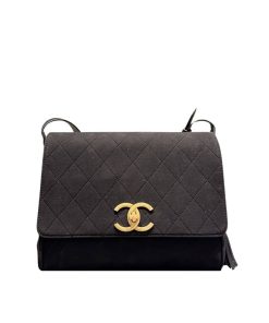 Chanel Flap Bag Pearl Crush In Suede Leather Black 30Cm