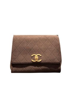 Chanel Flap Bag Pearl Crush In Suede Leather Brown 30Cm