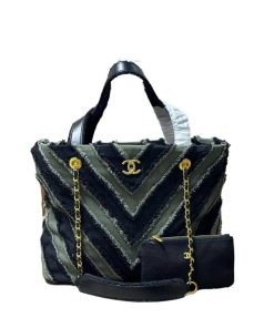 Chanel Chevron Cuba Patchwork Shopper Tote Blue 40Cm