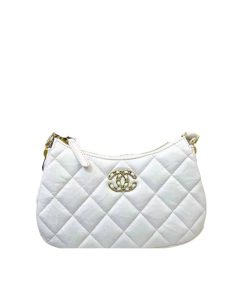 Alternative view of Chanel Hobo Handbag Aged Calfskin White 24Cm