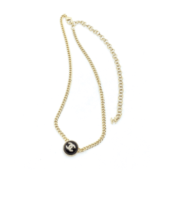 Chanel Logo Cc Necklace In Gold Metal Black Resin